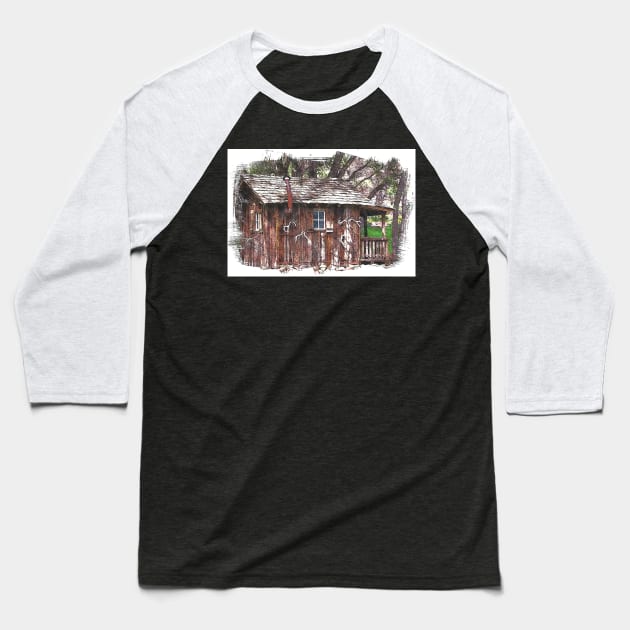 ANTLER CABIN Baseball T-Shirt by JOHN COVERT ILLUSTRATIONS